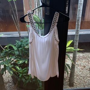 White Top with Studded Sleeves off shoulder sheer small new w/o tag